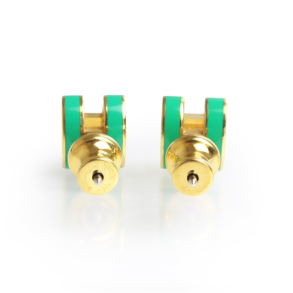 HERMES Mini Pop H Earings lacquered metal & Gold Plated , Malachite