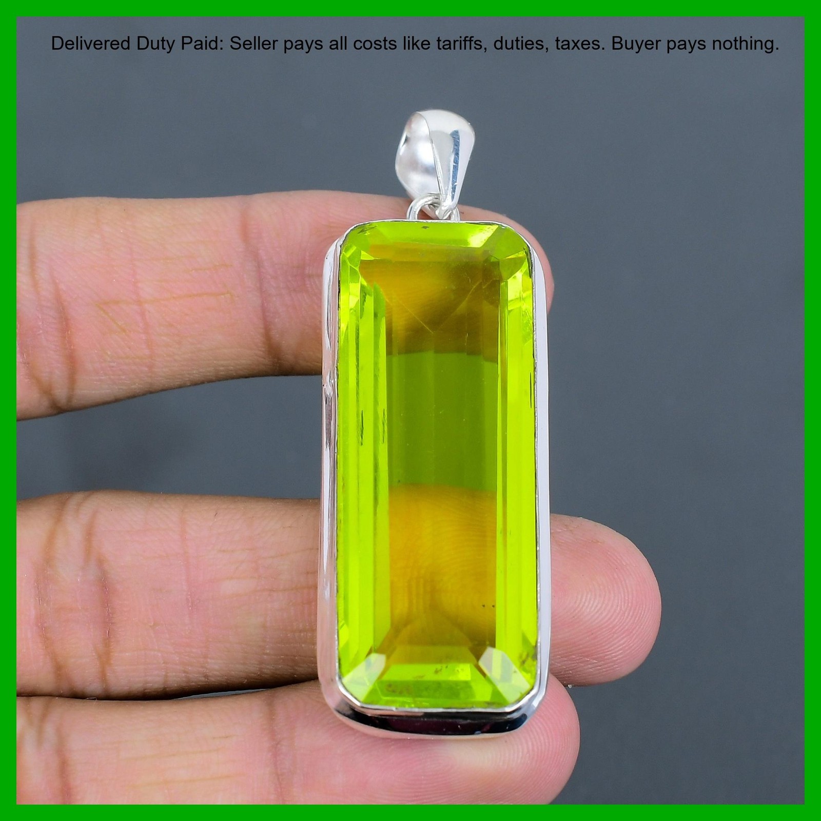 Radiant Natural Lemon Topaz 925 Sterling Silver Mother Bezel New Pendant Jewelry