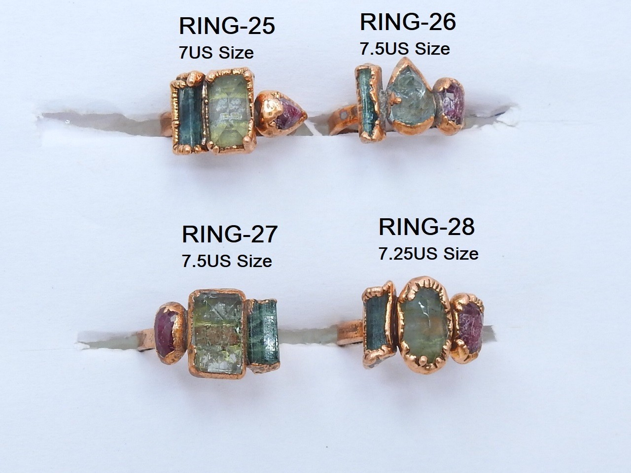 Mix Gemstones-Electra Plated-Copper Ring-Faceted Polished-Loose Stone-Gift For