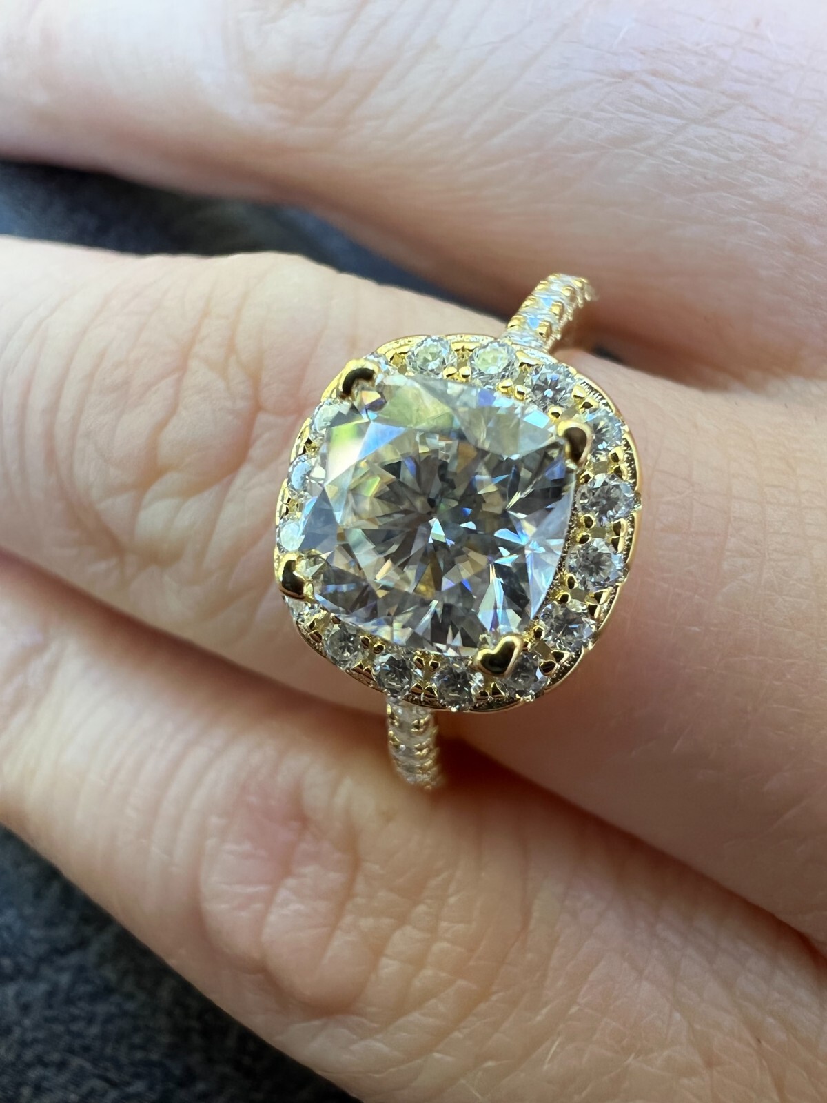 Cushion Cut Moissanite Engagement Promise Ring Real 14k Gold Vermeil 925 Silver