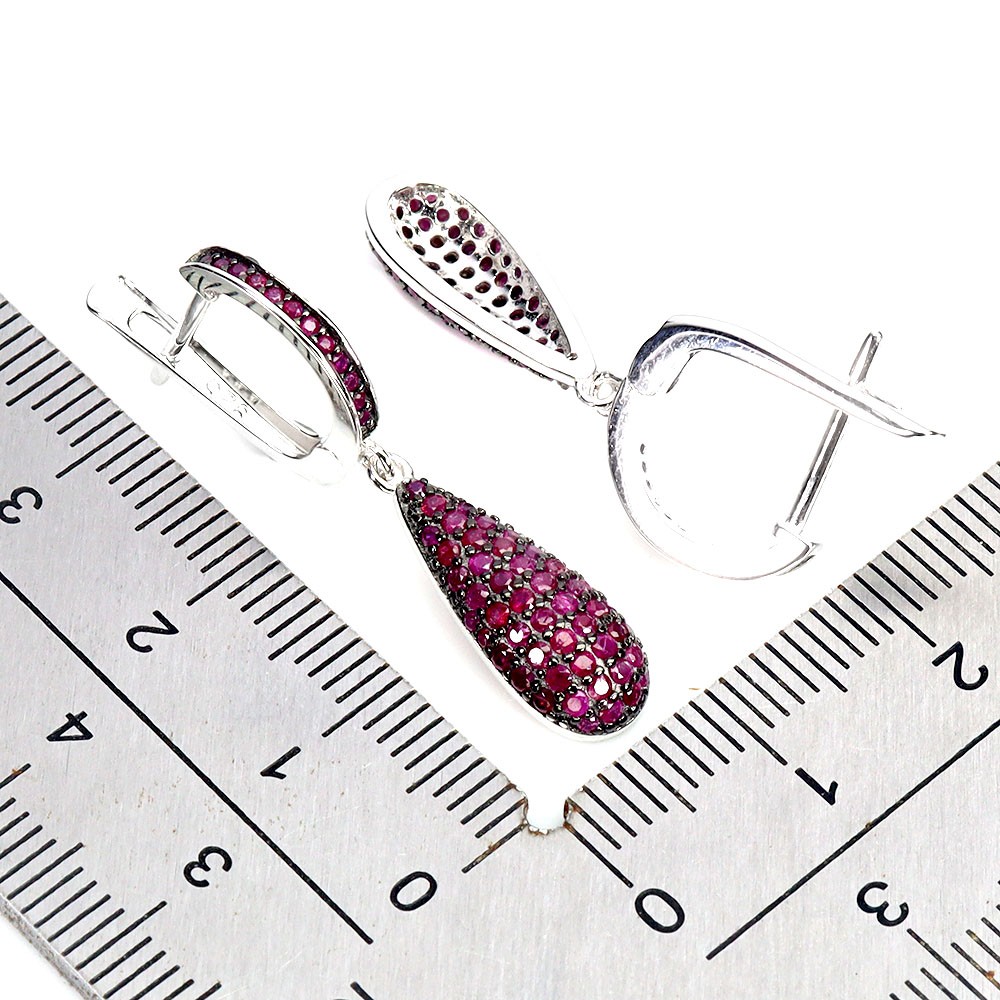 925 Sterling Silver Earrings Myanmar Ruby Round Diamond Cut Gemstone Jewelry