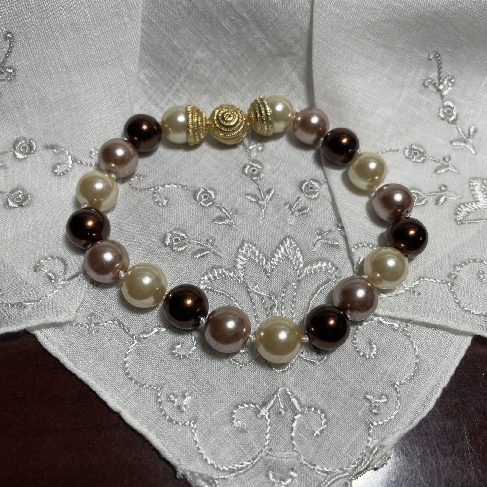 Erwin Pearl Ivory Brown Faux Pearl 8″ Bracelet Magnetic Clasp Jewelry YD-37