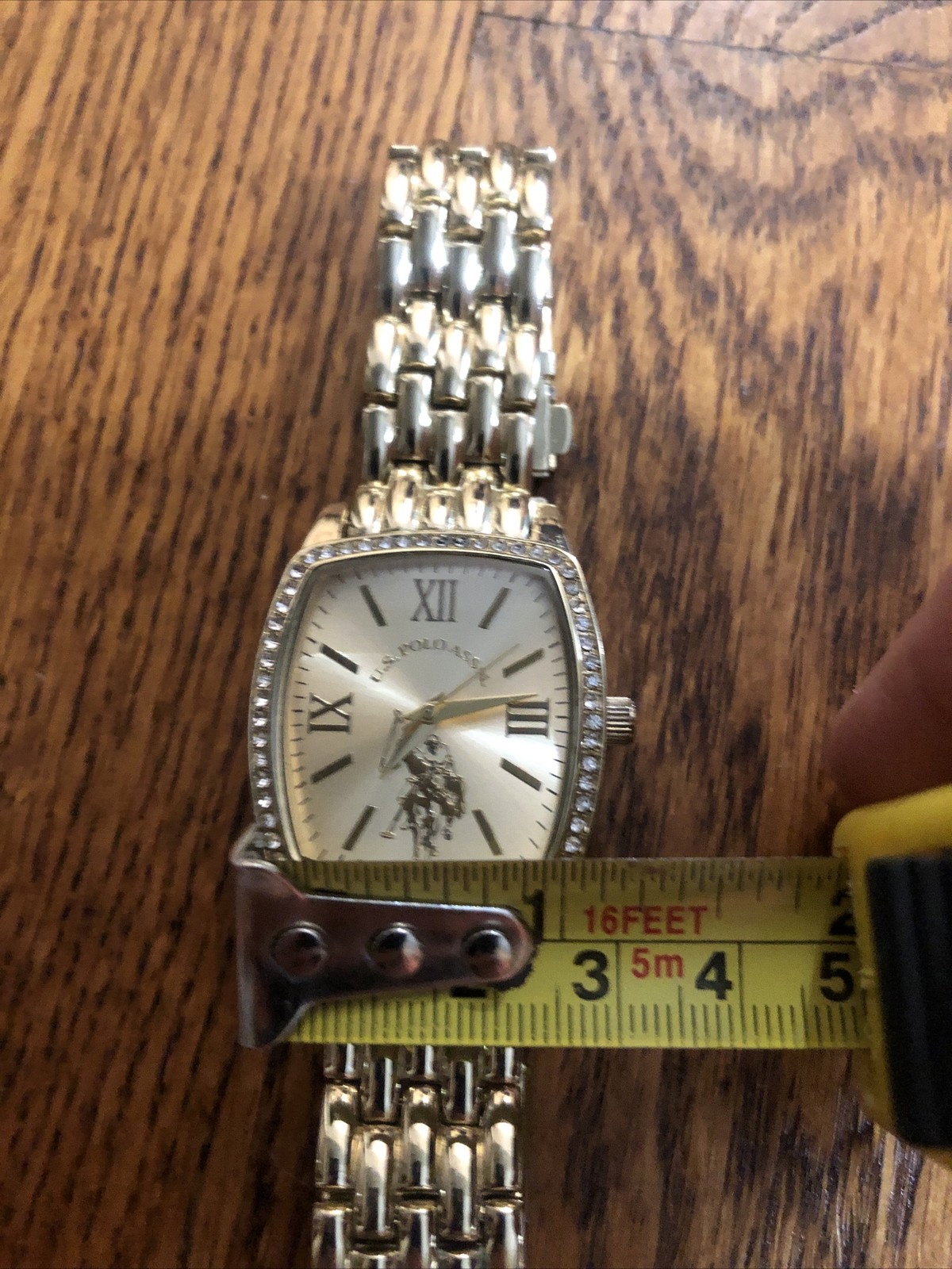 U.S. Polo Assn Gold Watch With Rhinestones 1.25” X 1.25” Frame Needs Battery