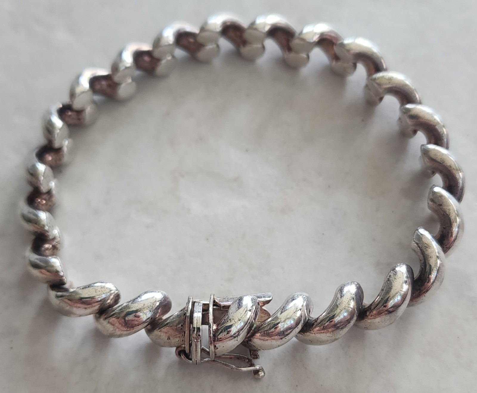 Italian 925 Sterling Silver San Marco Link Bracelet 7.25” Push Lock Safety