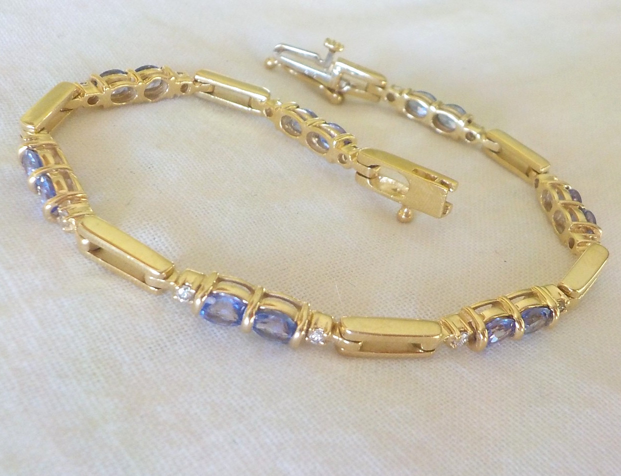 Solid 14K Yellow Gold Tanzanite Diamond Bracelet – 9.90 gms, 6.9 in, 1.20 ctw