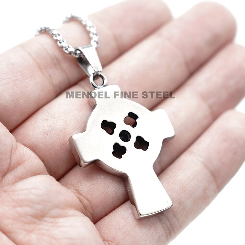 MENDEL Mens Womens Girls Irish Celtic Knot CZ Cross Pendant Necklace For Women