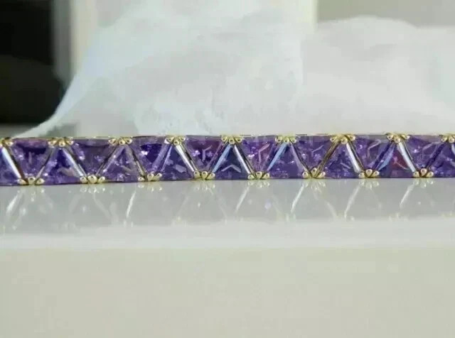 6CT Trillion Lab Created Amethyst Women’s Tennis Bracelet 14K Yellow Gold Finish