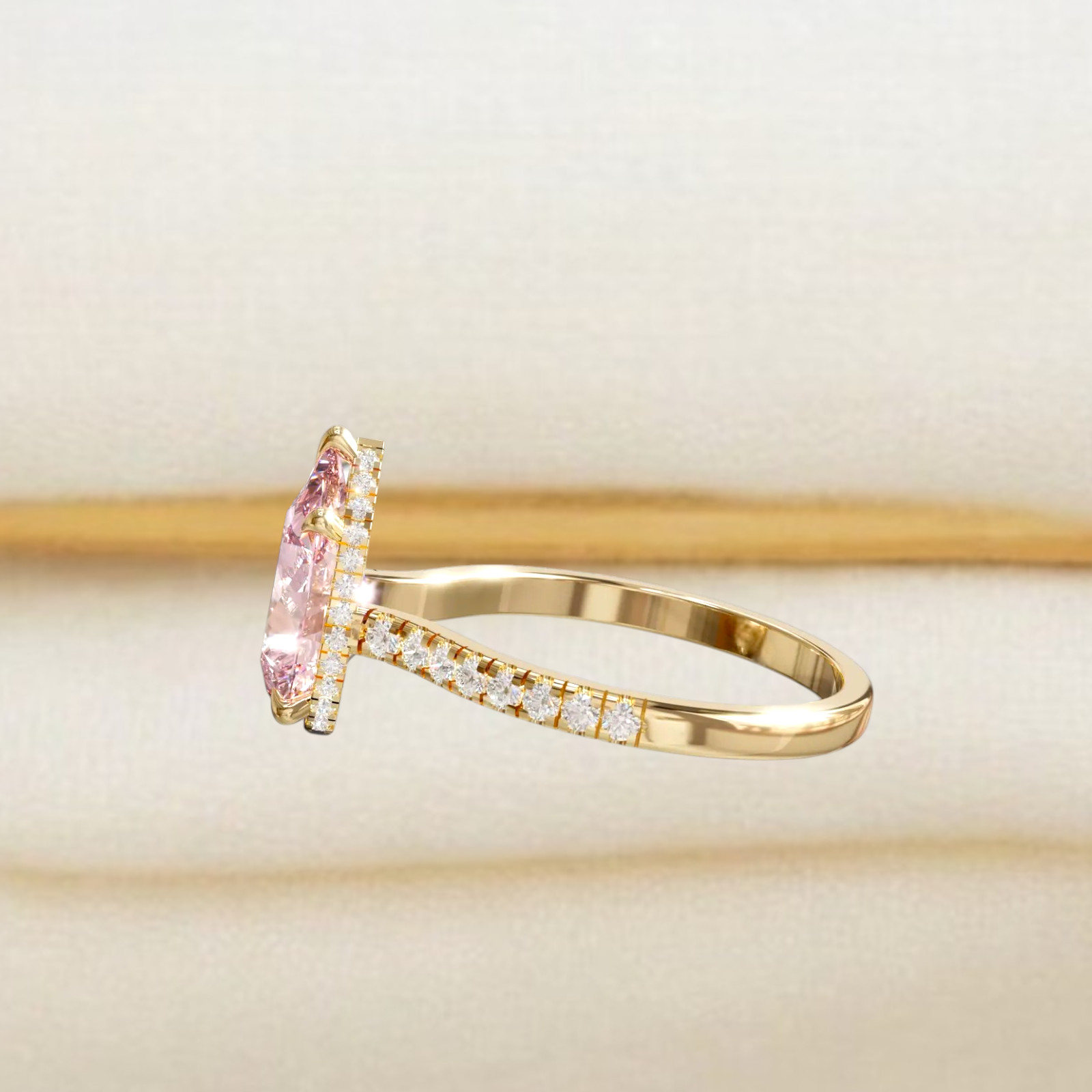 Fancy Vivid Pink Diamond Women Ring Lab Grown 4.70 Ct Pear Cut 18k Yellow Gold