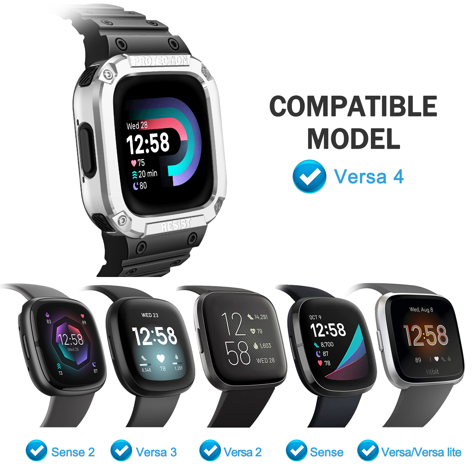 Band with Case for Fitbit Versa 4/3/2/1/Lite Rugged Sport Bands Protective Cover