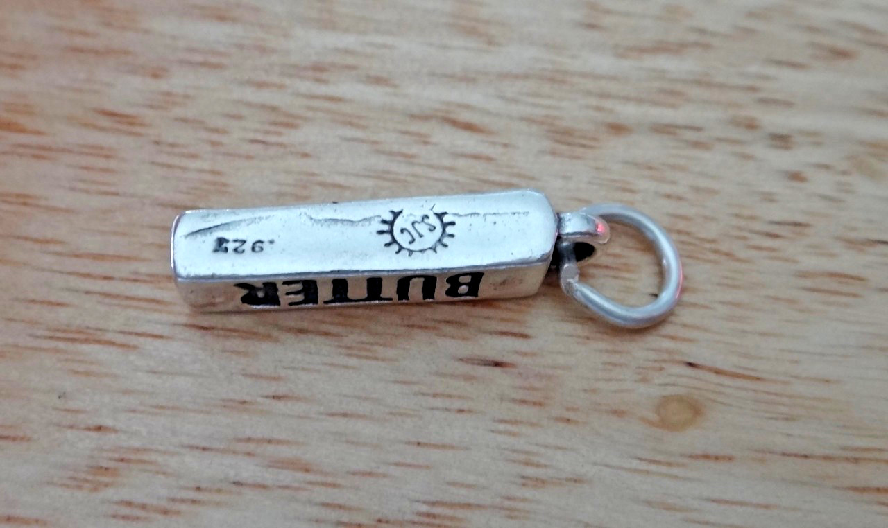 3D 3.5x18mm Grade A Butter Stick of Butter Baking Sterling Silver Charm