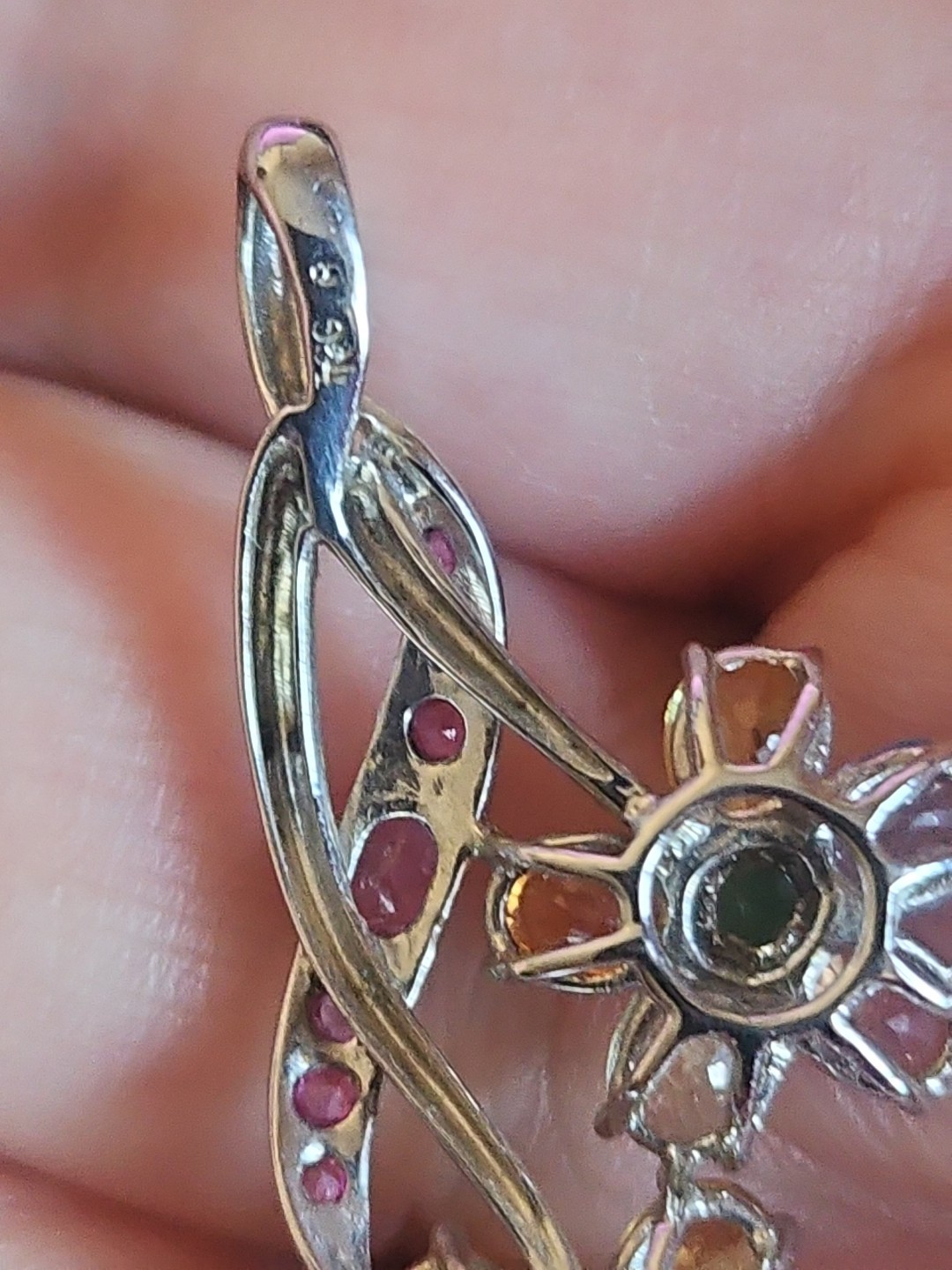 TCG DE BUMAN 10k White Gold Multi-Gemstone FLORAL Pendant NWOT