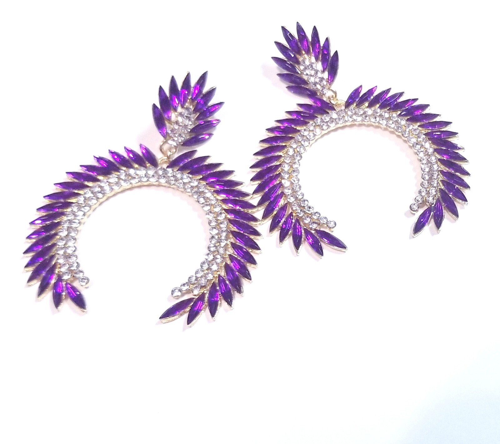 Bridesmaid Drop Dangle Chandelier Earrings 3.2 in Purple Rhinestone Pageant Prom