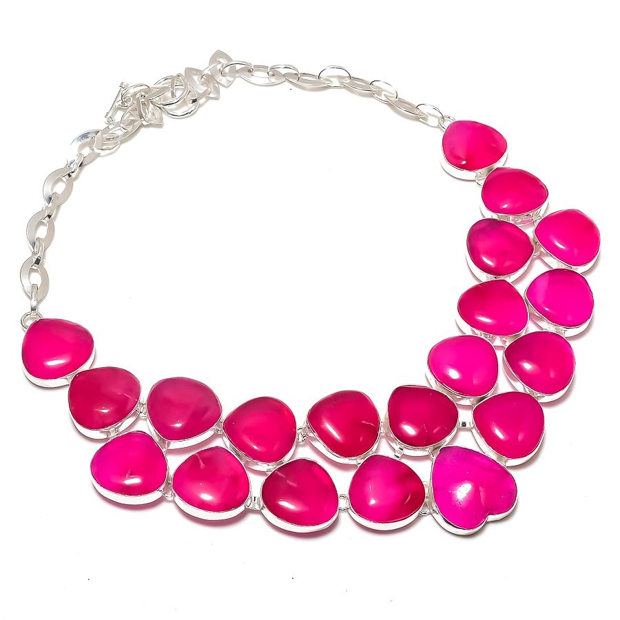 Pink Ruby (Simulated) Gemstone Necklace Adjustable Chain Jewelry 18″ BN 6667