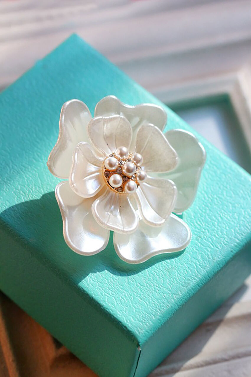 Elegant Gold Flower Pearl Rhinestone Crystal Wedding Bridal Bouquet Brooch Pin