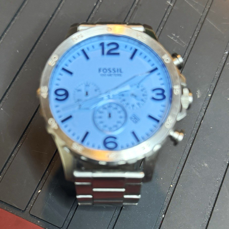 Fossil Men’s Chronograph Date Blue Dial Nate Stainless Steel 100m Watch JR1509