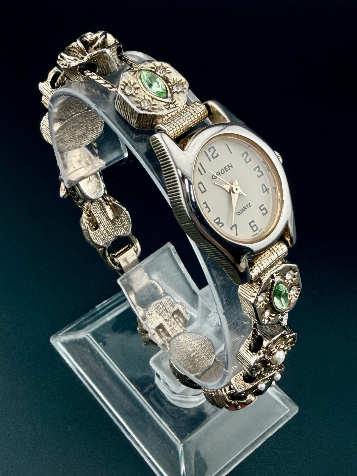Working Vintage Gruen Victorian Slide Charm Gold Watch Quartz Ladies i5