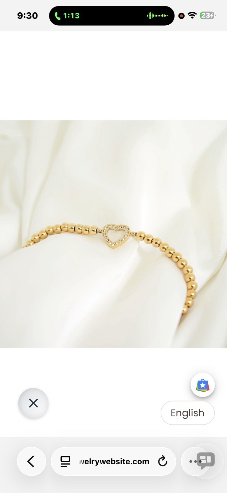 18k PVD Gold Stainless Steel Beaded Bracelet with Open Heart And Clear Stones