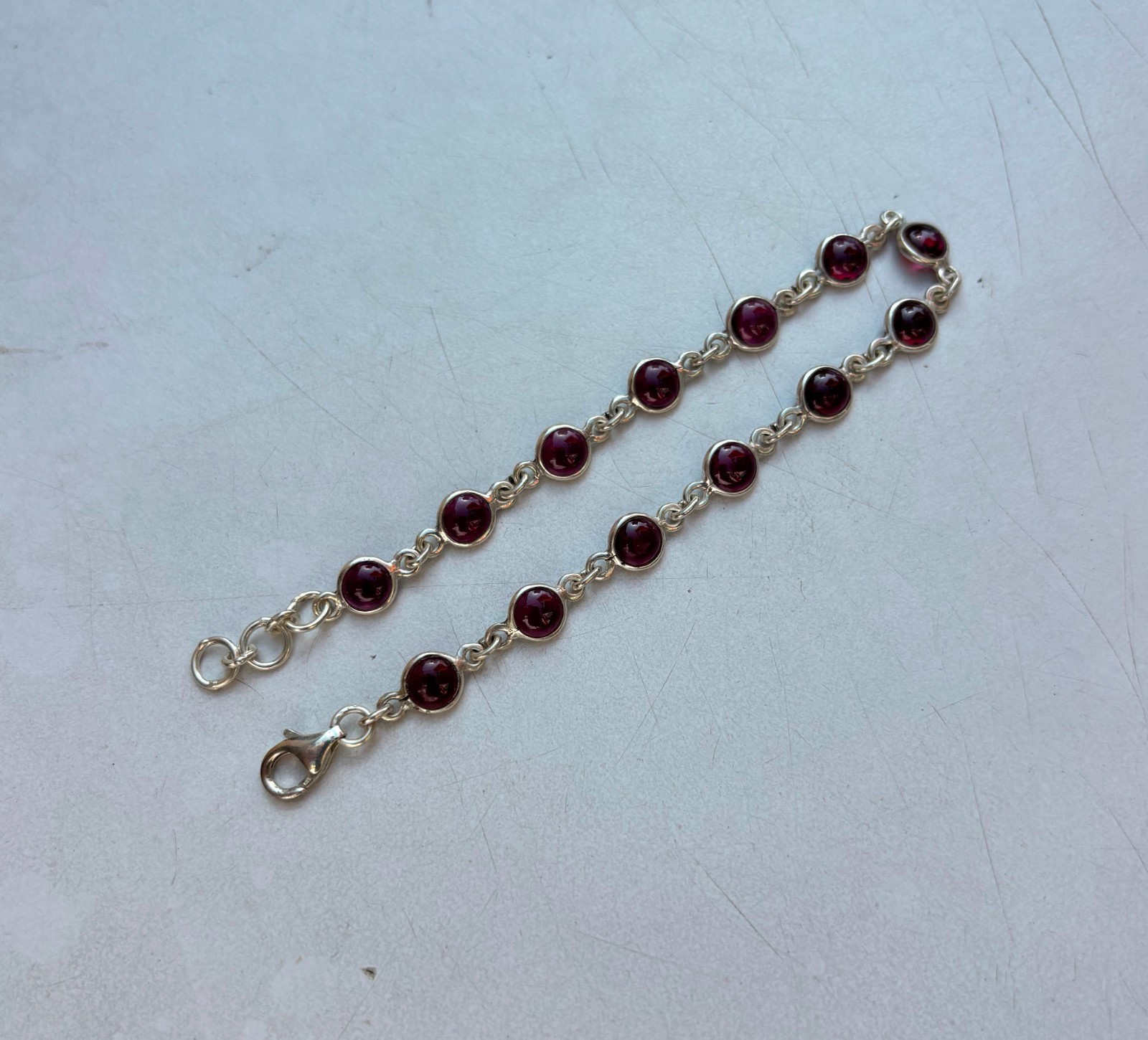 Natural Garnet Cabochon Bracelet 925 Sterling Silver Minimalist Jewelry 21 CM