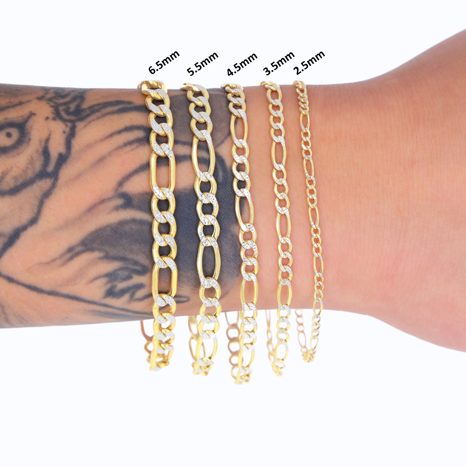 10K Yellow Gold 2mm-9mm Diamond Cut Figaro Pave Chain Necklace Bracelet 7″- 30″