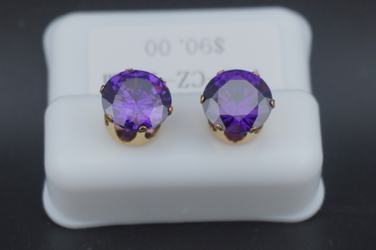 Earrings – CVV-CS 10mm “Approx 2CT. Size” in Brilliant Purple – Standard Backs