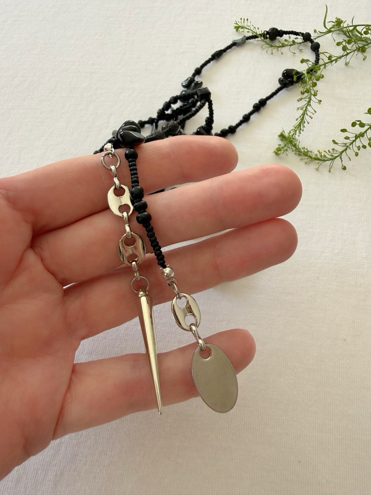 Everyday Black Handmade Necklace with Natural Stones – Agate, Lava & Hematite