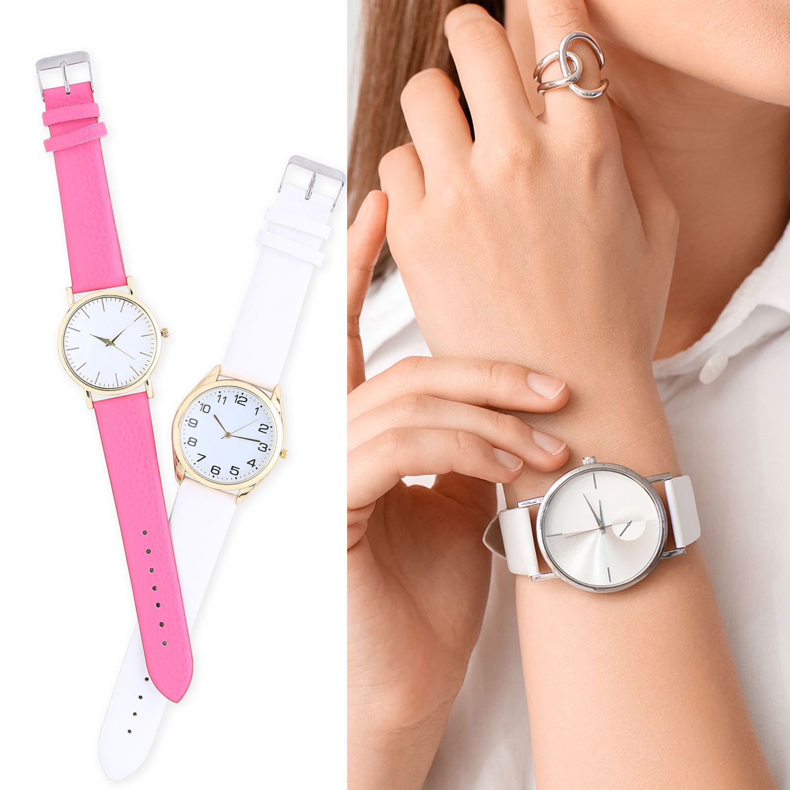 14mm Black Genuine Leather Watch Bands with Silver Buckle for Women