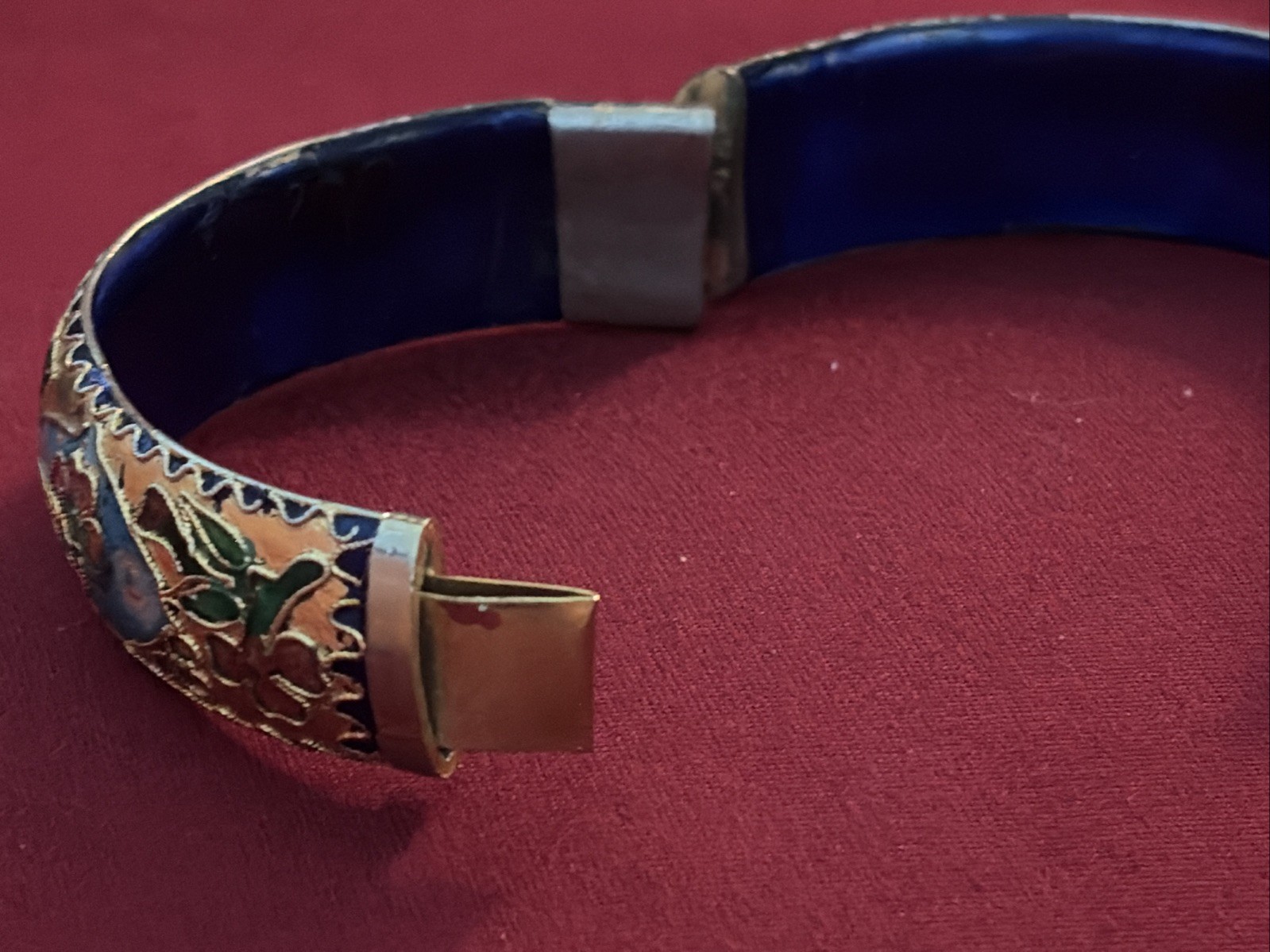 Three Vintage High End Cloisonné Bangle Bracelet One Hinged Antique