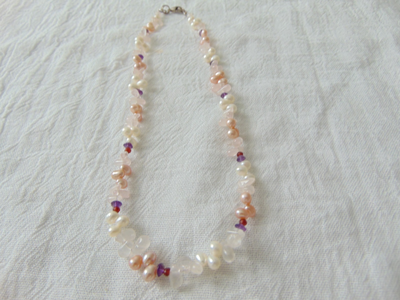 pink white tone freshwater pearls pink quarts Amethyst beads necklace bridal wed