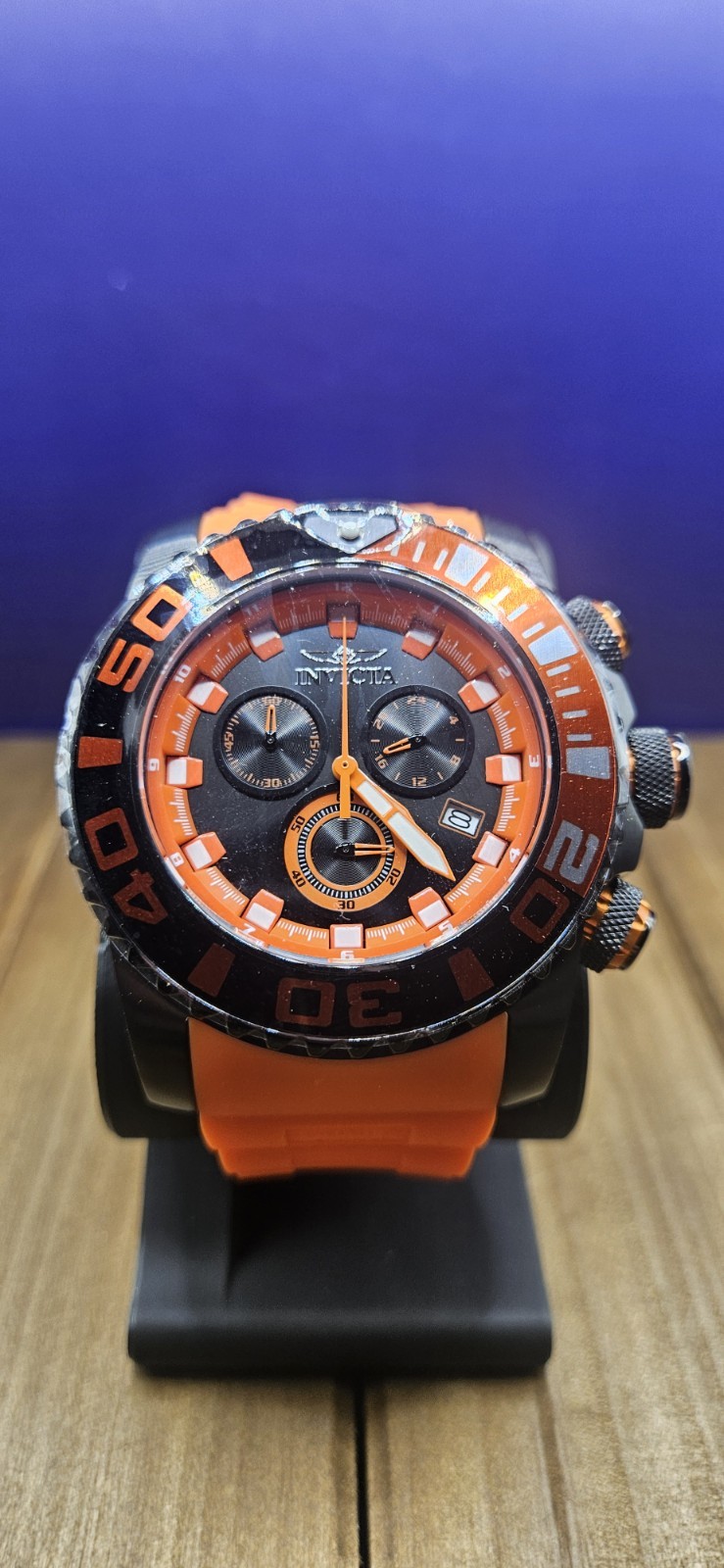 Invicta Men’s Sea Hunter Chronograph Dial Luminous Bezel 52mm Black/Orange Watch