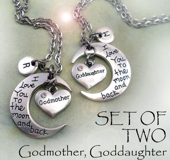 Set of 2 Godmother & Goddaughter I Love You to the Moon and Back Necklaces