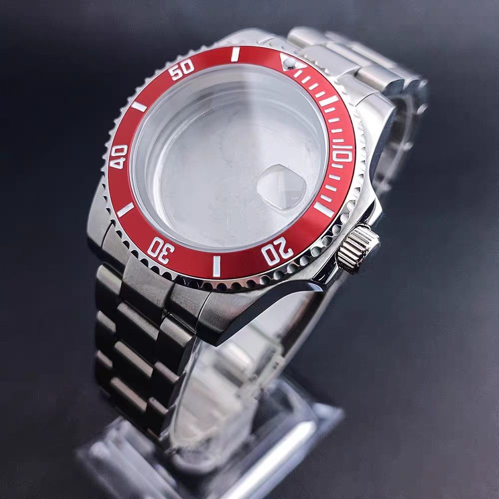 Fit NH34 NH35 NH36 Movement 40mm Silver Brushed 20ATM Watch Case Red Bezel Mod