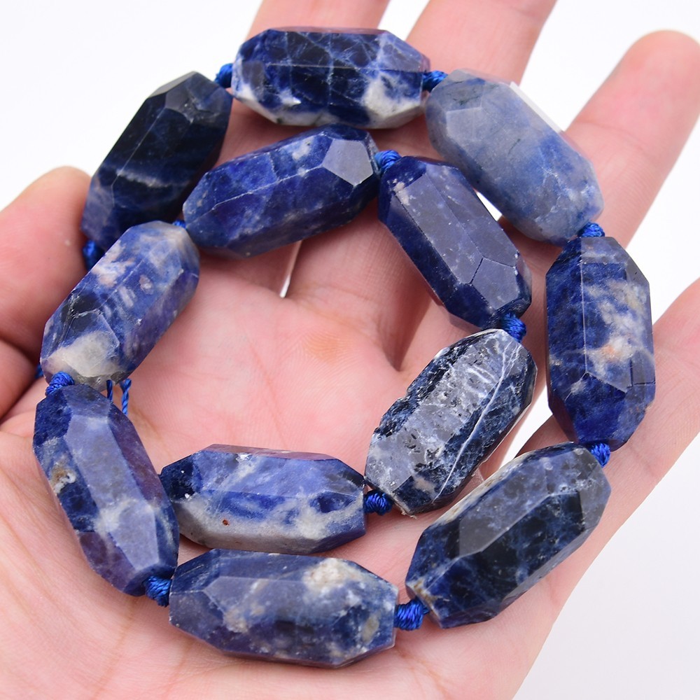 Big 15x30mm Natural Blue Sodalite Stone Cutting Sharp Shaped Nugget Loose Beads