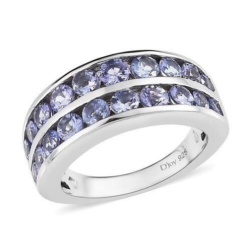 Tanzanite Half Eternity Band Ring in Platinum Over SS (Size 6.0) 1.90 ctw