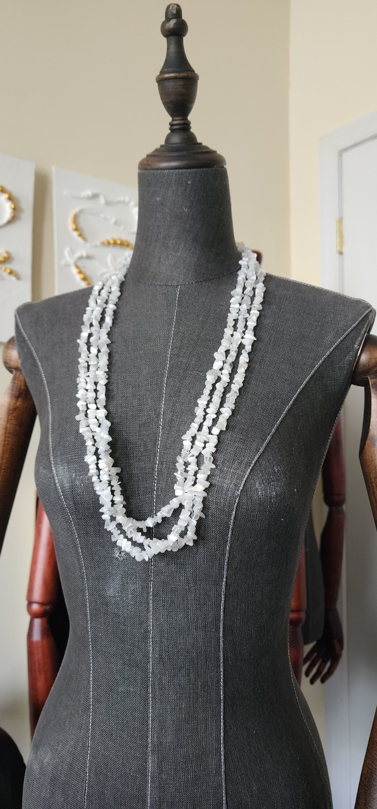 Set of 3 Semi-Transparent White Gemstone Chip Necklaces – 31″ Continuous Strands