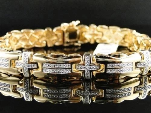 8Ct Round Lab Created Diamond Men’s Bracelet 14K Yellow Gold Plated