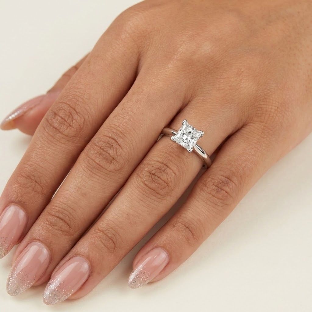Solitaire Engagement Ring Platinum 0.78 Carat Princess Lab-Grown Diamond D VS1