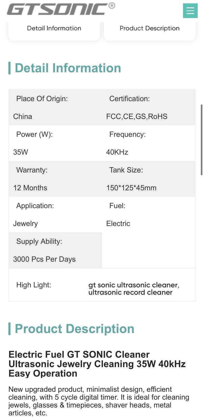 ULTRASONIC CLEANER, Multi-use, GT Sonic GT-F6 Ultrasonic Jewelry Cleaner 750ml.