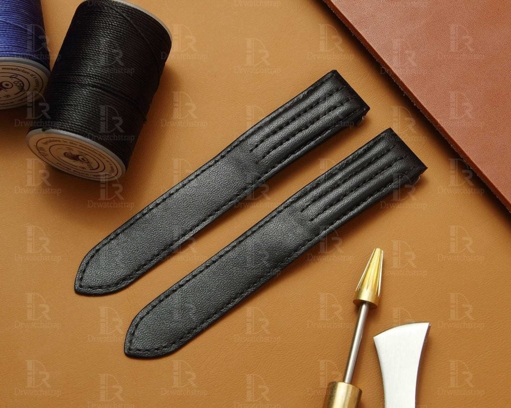 Custom quickswitch calfskin leather strap for Cartier Roadster with grooves