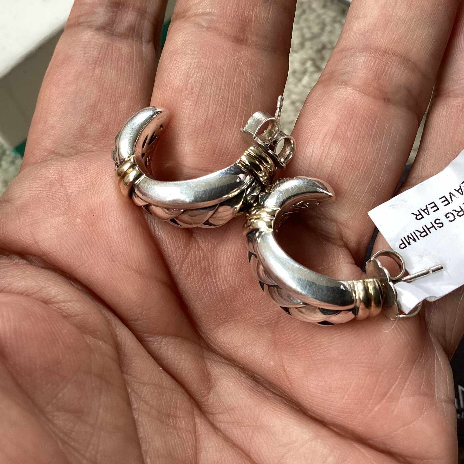 ÑWT Scott Kay Basketweave Sterling Silver 18 K Gold Half Hoop Earrings Msrp $650