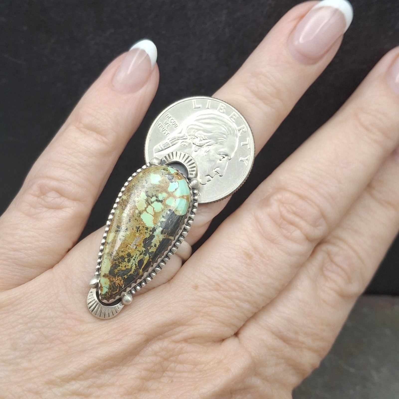 Genuine Blackjack Turquoise Ring Sterling Silver Adj 6-8.5 Cowgirl Southwestern