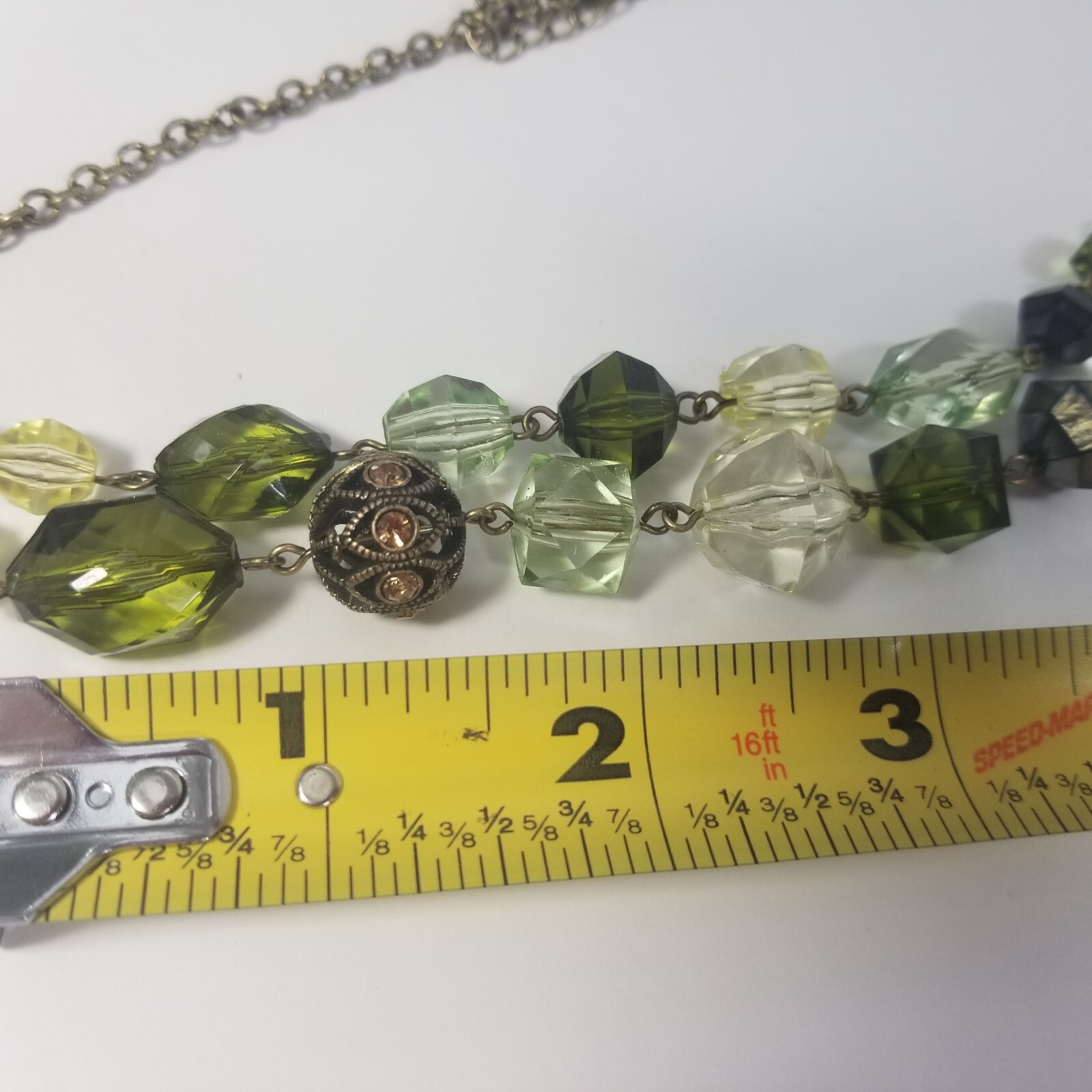 VINTAGE Choker Collar Bib Rhinestone Green Beaded Necklace Double Strand