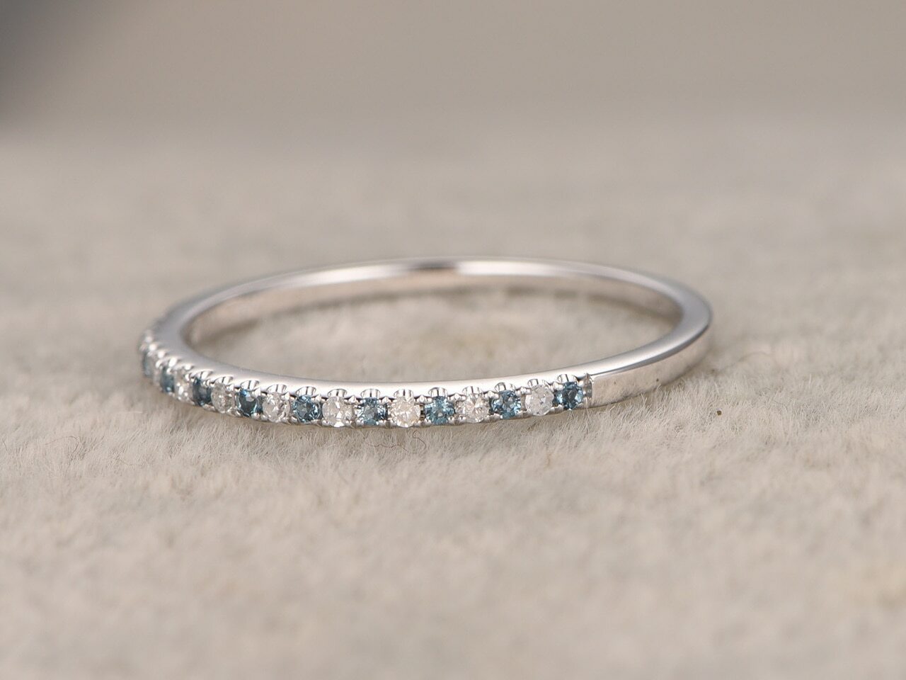 0.7ct Lab-Created Blue Aquamarine Wedding Band Half Eternity White Gold Plated
