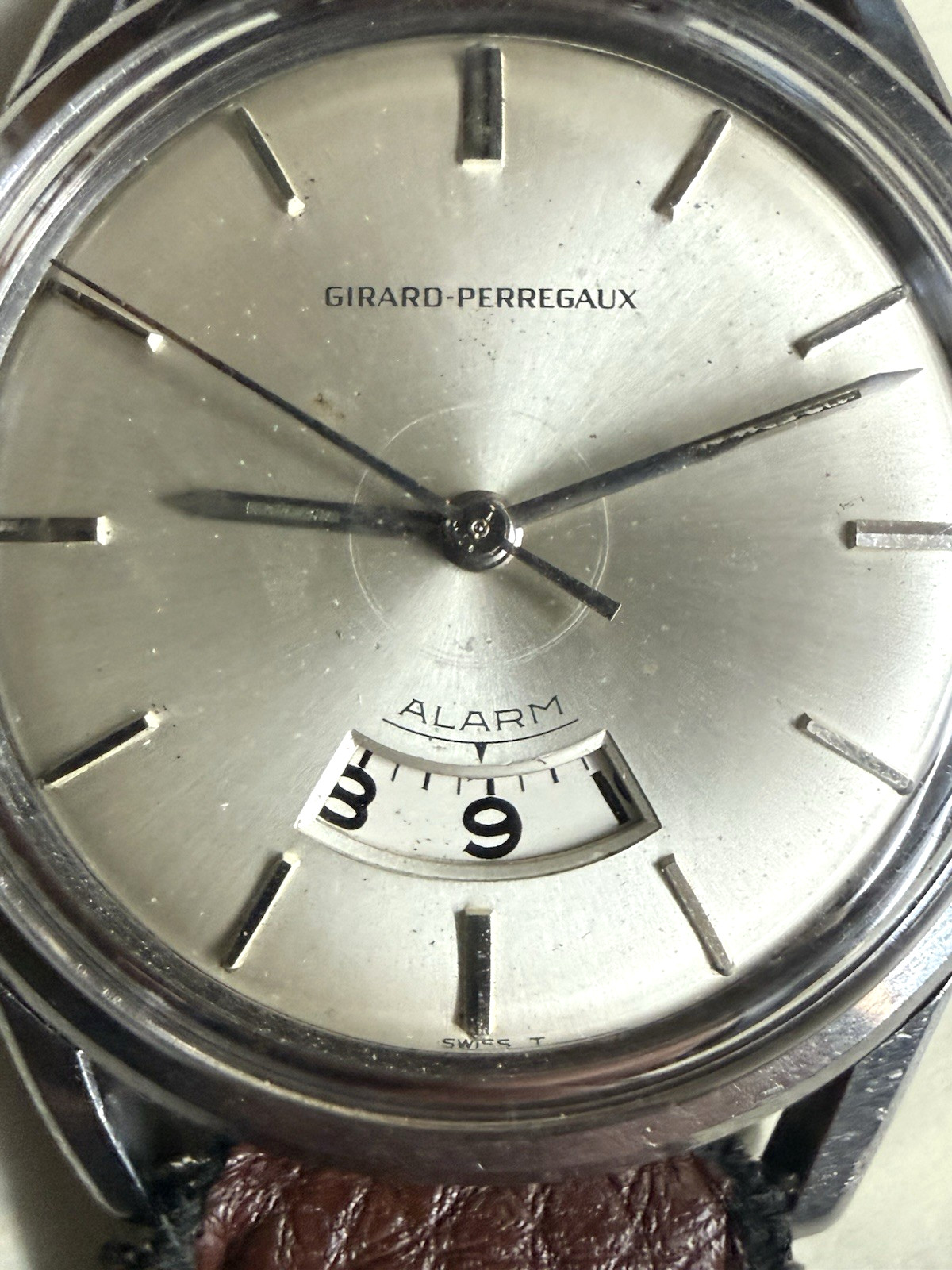VINTAGE GIRARD PERREGAUX ALARM STAINLESS STEEL MANUAL WIND AS 1475 SWISS WATCH