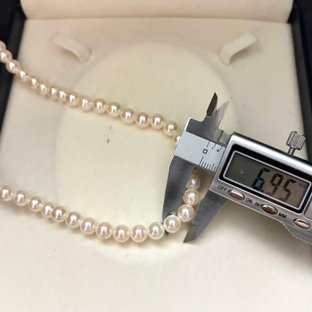 AKOYA PEARL NECKLACE 6.5 7.0MM REAL PEARL WHITE HIGH LUSTER SILVER CLASP JAPAN