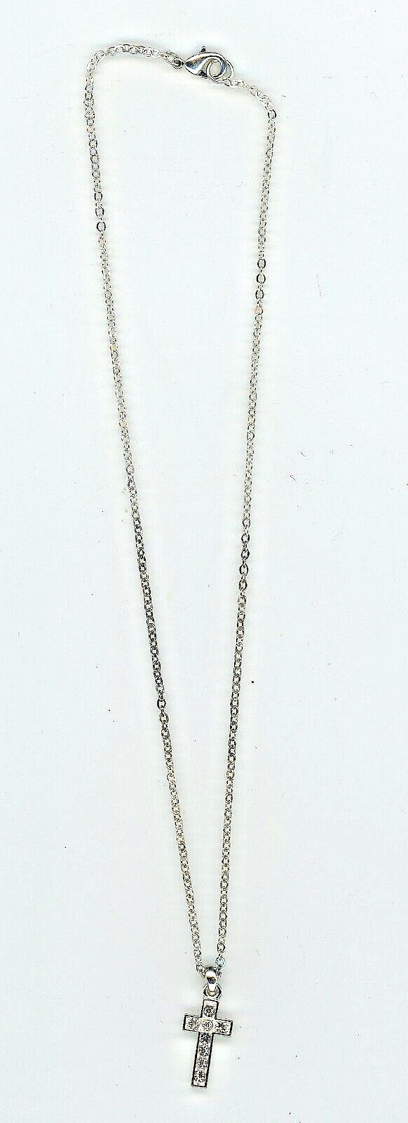 Cross Necklace 1″ L x 1/2″ W Silver Dainty Elegant a 17″ L Chain & 8 1/4″ Drop