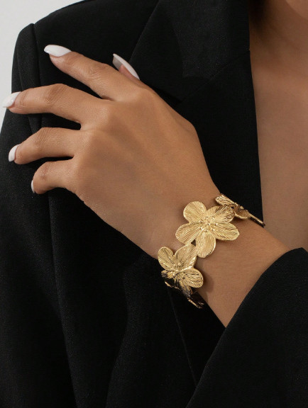 Bracelet femmes ouvert à fleur acier inoxydable 6cm
