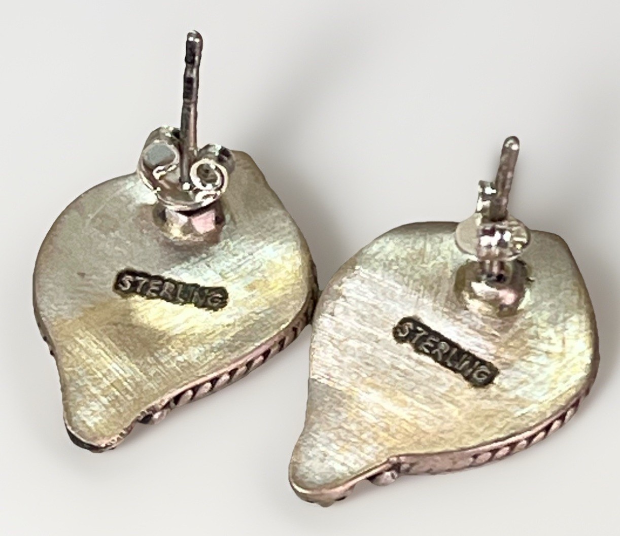 White Buffalo Heart Stud Sterling Silver Handmade Earrings SW Native Style 6g