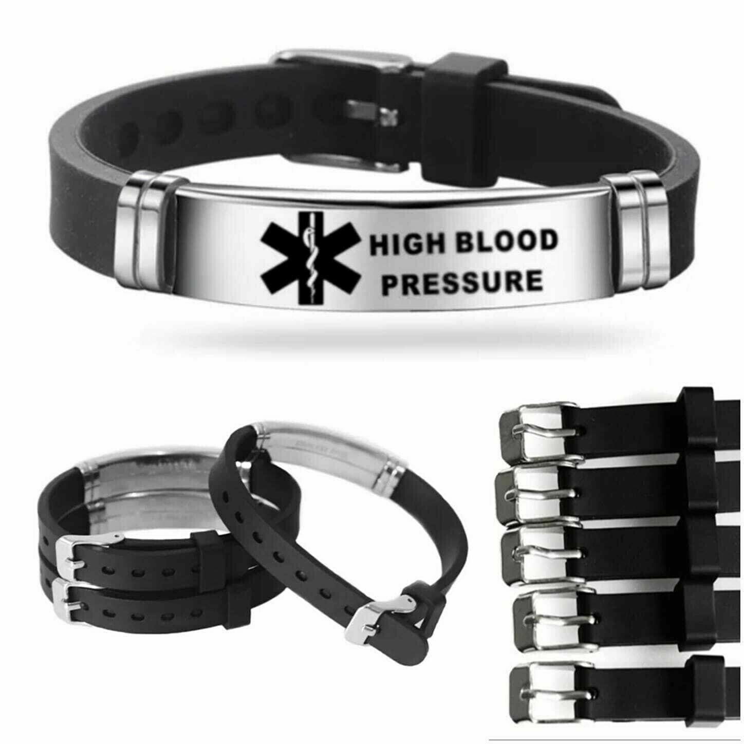 High Blood Pressure Medical Alert Bracelet Stainless Steel Adjustable Engraved