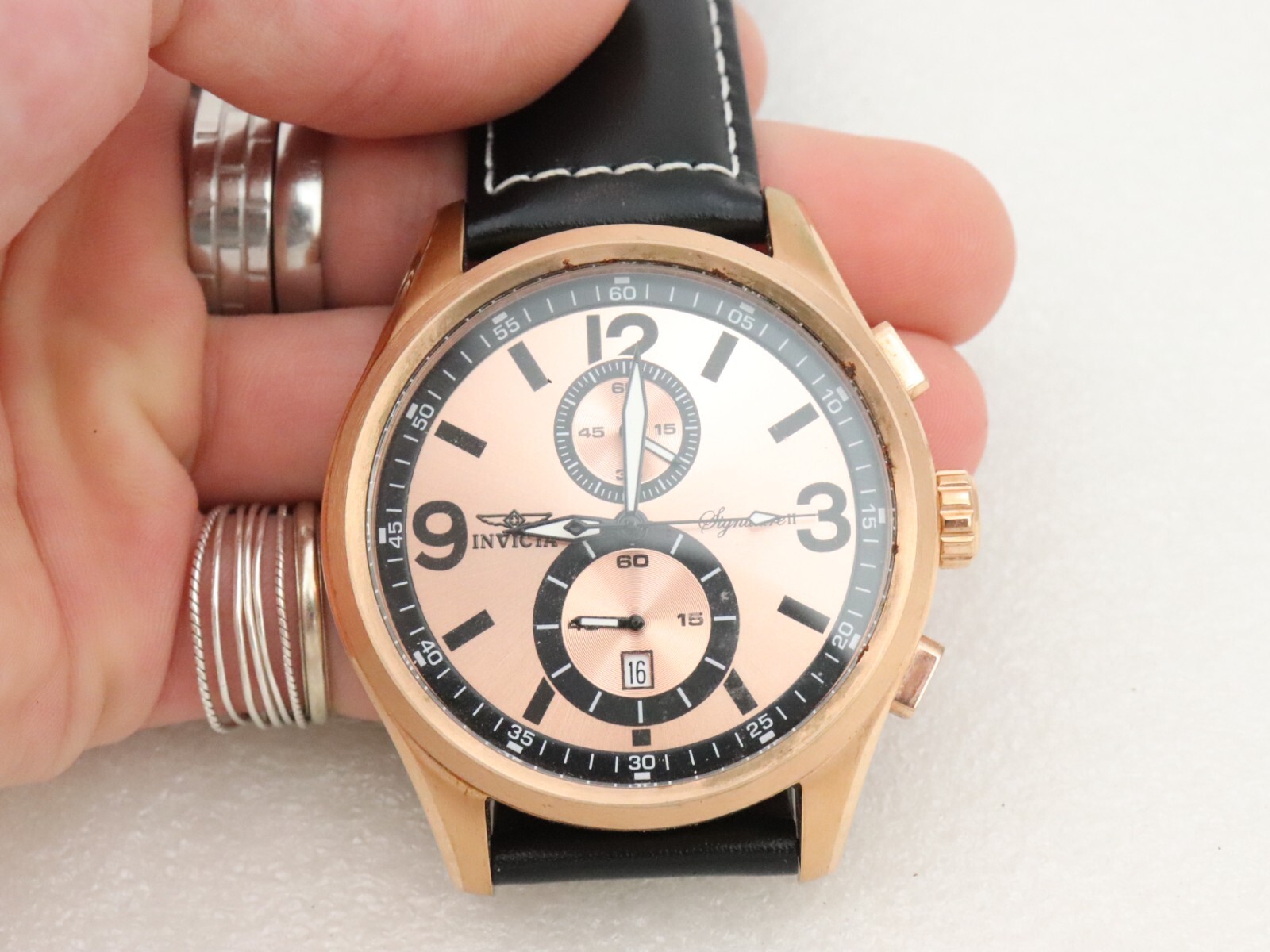 48mm Invicta 7418 Signature II Tritnite Watch Rose Gold Plate Chronograph Men