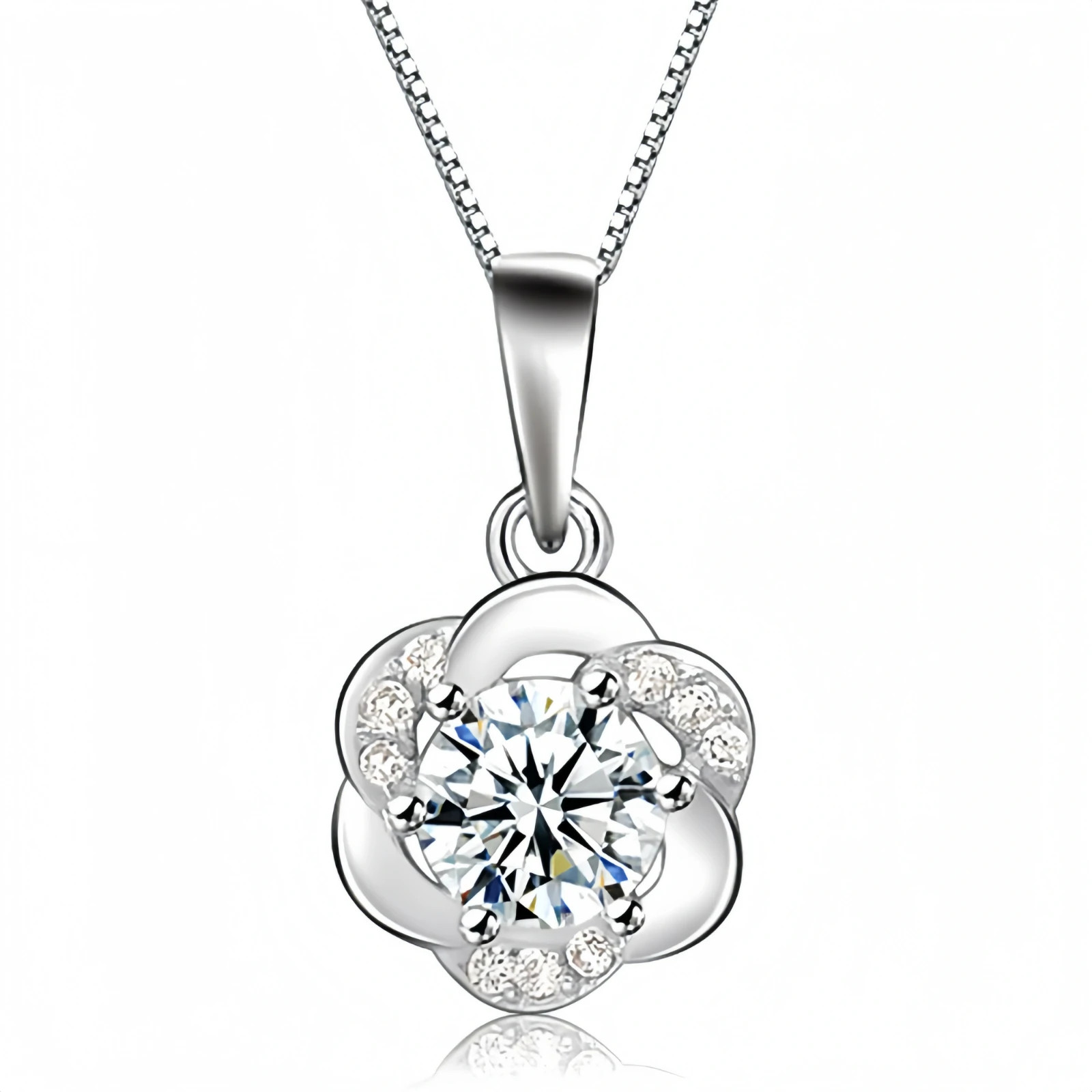 925 Sterling Silver Crystal Swirl Pendant Necklace Stud Earrings Women Jewellery